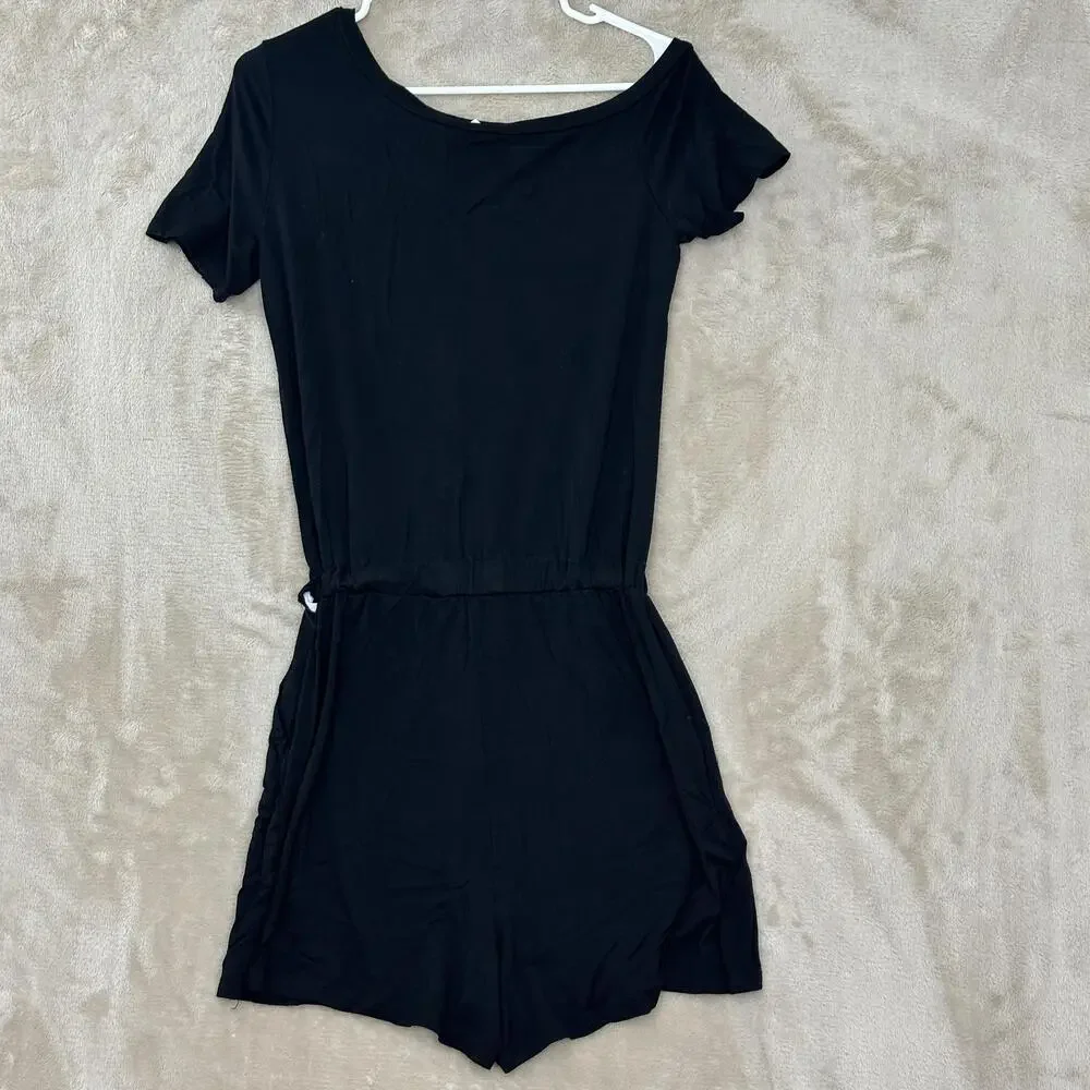 Beachsissi Romper Womens Medium Black Off Shoulder Elastic Waist Shorts Casual